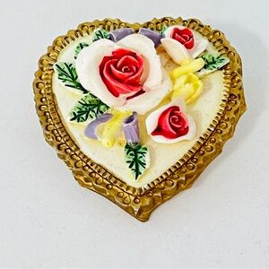 porcelain floral heart pin 1980s or 1990s
